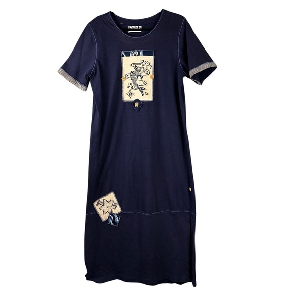 Faith by Celia Forrester Dress Womens Small Blue Patchwork Maxi Side Slit - Picture 1 of 10